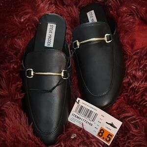 Steve Madden Black Mules with Gold Accent